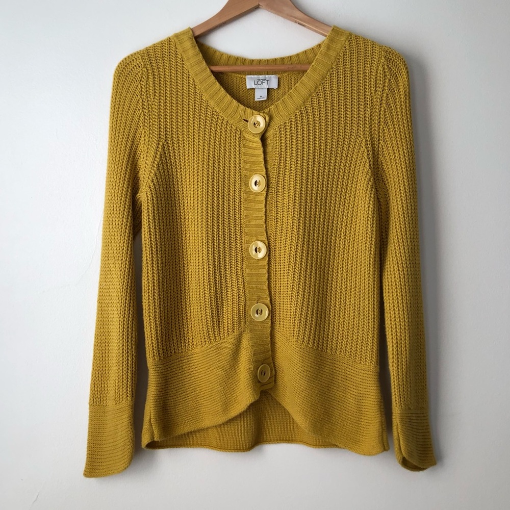 Loft Women's Yellow Knit Button Front Cardigan Size Medium